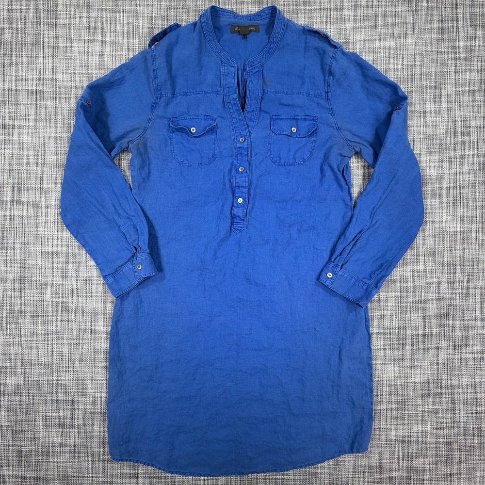 Tommy Bahama Womens Tunic Dress Blue 100% Linen Long Sleeve Button Front Medium